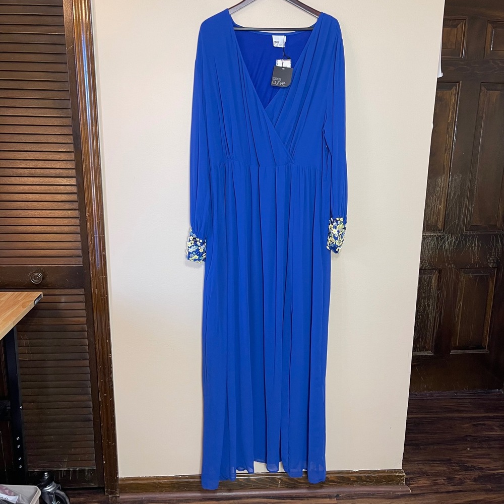 ASOS Curve Blue Maxi Dress with Embellished Cuffs